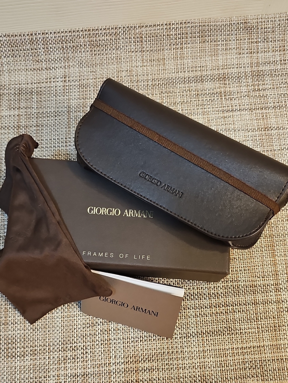 Giorgio Armani Brown Eyeglass Soft Case, Duster and Box for Wayfarer Style